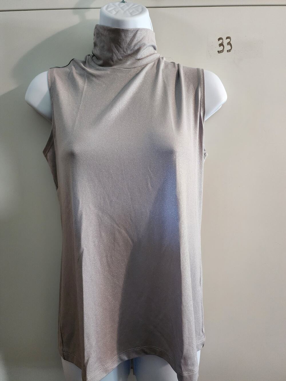 Vintage Laura Ashley Womens Small Silver Champagne Metallic Mock Neck Tank Top S